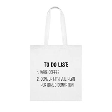 Imagem de Para fazer 1. Faça café 2. Crie um plano maligno para a dominação mundial, presente divertido, bolsa de ombro, bolsas reutilizáveis, ideia de presente de cesta de Natal de aniversário, Branco