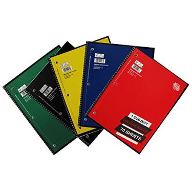 Imagem de 1 bloco de notas espiral com borda perfurada de cores sólidas e borda perfurada 1 matéria, 70 folhas, pacote com 5, Multi