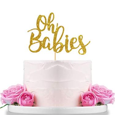 Imagem de Topo de bolo dourado com glitter Oh Babies para chá de bebê de gêmeos, Revelação de gênero, Bebê de 6 meses, Decoração de festa de primeiro aniversário, Suprimentos para bolo de gêmeos