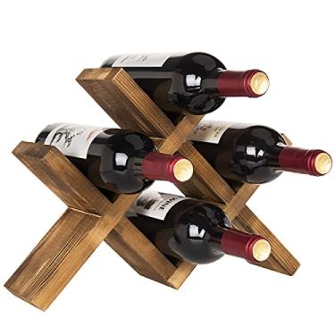 Imagem de Rack de vinho de madeira rústica marrom para bancada MyGift com 4 garrafas, Estilo rústico, 4 Bottle Rack, Medium, 1