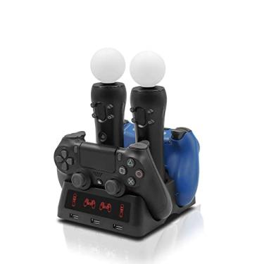 Imagem de Cuifati Estação de carregamento PS4 Adaptador de carregamento rápido, multifuncional para PS4/PS4 MOVE/PS4 VR com 2 + 2 controles, indicador LED e garantia de um ano