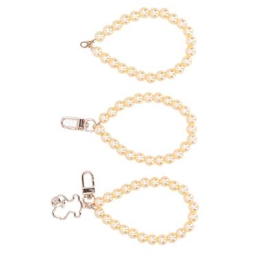 Imagem de Pulseira de pulseira de pérolas, fivela de metal duradoura de cor vários estilos, 3 peças, chaveiro de pérola de polimento fino para presentes (amarelo)