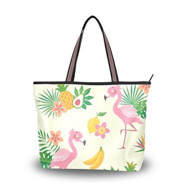 Imagem de ColourLife Flamingo com elementos tropicais, bolsa de ombro, alça superior, bolsa de mão para mulheres, Colorido., Large