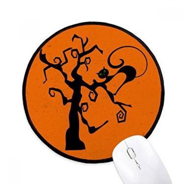 Imagem de Mouse pad laranja Hallowmas árvore de gato Halloween tapete redondo para escritório para computador