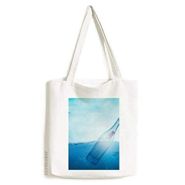 Imagem de Bolsa de lona com garrafa de vidro oceano ciência natureza bolsa de compras casual bolsa de compras