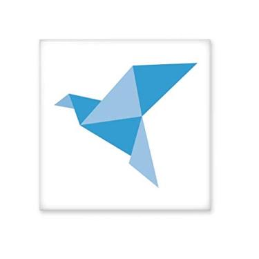 Imagem de Azulejo de cerâmica com padrão de pombo abstrato de origami azul brilhante decalque de pedra adornada de tijolos esmaltados
