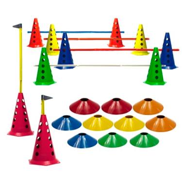 Imagem de 10 Pratos Agilidade + 10 Cones Furado C/Barreira Funcional