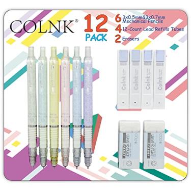 Imagem de COLNK Conjunto de lapiseiras com grafite e borrachas, 6 lindos lápis mecânicos de desenho 0,5 e 0,7 mm, com 4 tubos de refis de grafite HB e 2 borrachas extras para escritórios escolares