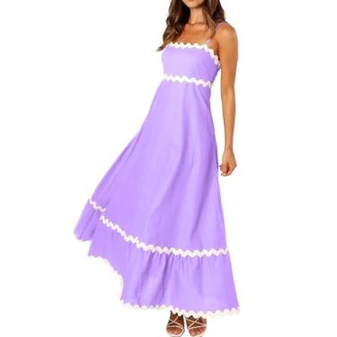 Imagem de Feminino 2023 Verão Maxi Vestido Casual Mangas Retalhos Longos Vestidos Praia Mangas Vestido Longo