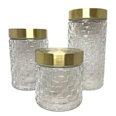 Imagem de Euro Home - Conjunto de Potes de Vidro com Tampa Inox Rattan 3 Peças