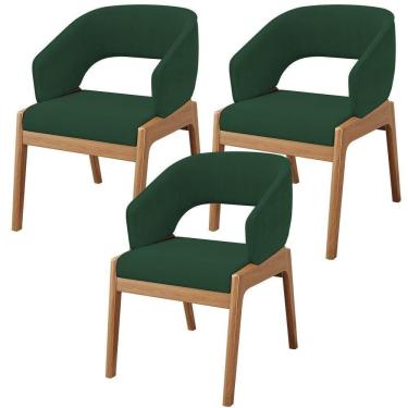 Imagem de Kit 03 Cadeiras De Jantar E Estar Living Estofada Lince L02 Suede Verde Musgo