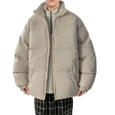 Imagem de Aoleaky Jaqueta masculina Harajuku colorida bolha quente jaqueta de inverno masculina streetwear hip hop parka coreana preta grossa jaquetas, K01 Bege, G