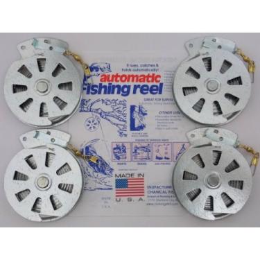 Imagem de 4 molinetes mecânicos de pesca ioiô para pescador – Pacote com 4 molinetes – Armadilha de peixe ioiô – (modelo de gatilho plano)