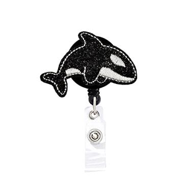 Imagem de ReelFun Carretel de crachá retrátil Sparkle Killer Whale, porta-cartão de nome de enfermeira médica
