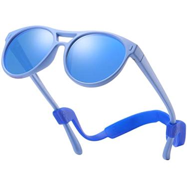 Imagem de DUCO Óculos de sol aviador para crianças, meninos, meninas, vintage, flexível, polarizado, com alça e proteção UV DK030, Azul escuro, common