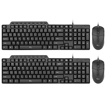 Imagem de Conjunto de teclado e mouse com fio, teclado e mouse com fio, Rii RK203, ultrafino, USB, básico, com teclado numérico para computador, laptop, PC, notebook, Windows