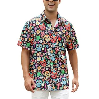 Imagem de Camisetas mexicanas masculinas de manga curta com botões, roupa de festa casual divertida para festa praia tropical, Dieblack, 3G