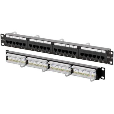 Imagem de Iwillink Patch Panel Cat6A de 10 Gbps com 24 portas, painel de remendo RJ45 UTP 48 cm, painel de remendo de rede 1U para montagem em parede ou bloco perfurado para montagem em rack para cabeamento
