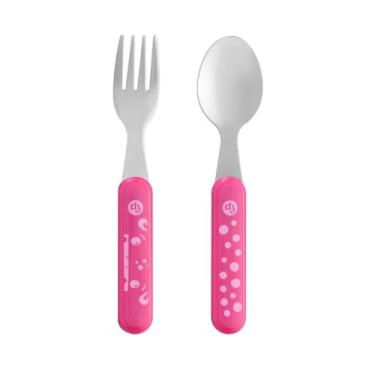 Imagem de Kit Talheres Aço Inox Hot & Cold Rosa Flamingo - BB1124, Fisher Price, Rosa
