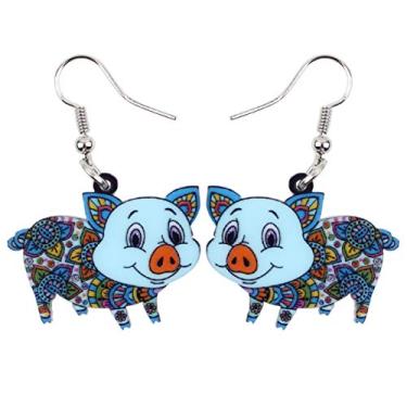 Imagem de Bonsny Brincos de porco fofos com pingente de gota de acrílico para mulheres, meninas, crianças, pingentes de presente, Acrílico, Sem pedra preciosa