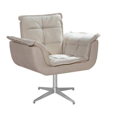 Imagem de Poltrona Giratória de Metal Bella Opala Decoração Sala Recepção Bege Claro