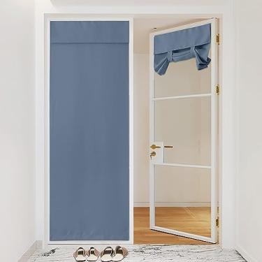 Imagem de NICETOWN Cortina de janela francesa, estilo fazenda, escurecimento de sala para vidro, isolamento térmico, Tricia, persiana de porta para pátio, porta, garagem, L 106 x C 203 cm, azul pedra, 1 painel