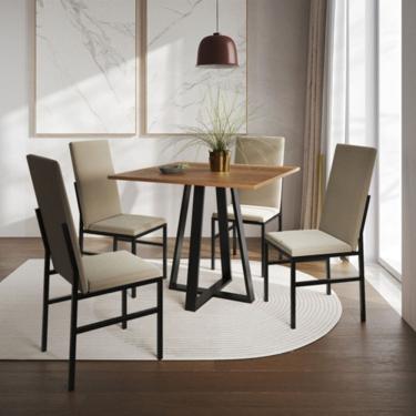 Imagem de Conjunto de Jantar Mesa Mônaco Premium 90cm Imbuia com 4 Cadeiras Estofadas Bege  