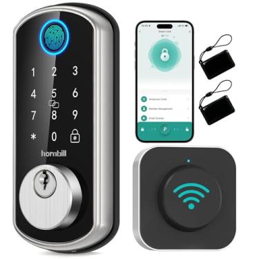 Imagem de Fechadura de porta frontal Smart WiFi: fechadura de impressão digital de entrada sem chave de bico de chifre - Alexa Bluetooth teclado eletrônico fechaduras de porta para casa, apartamento, bloqueio