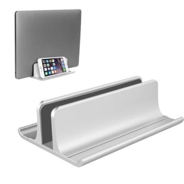 Imagem de Vaydeer Suporte vertical para laptop 3 em 1 de alumínio para mesa com base ajustável, organizador que economiza espaço para todos os MacBook, Surface, Samsung, HP, Dell, até 43,9 cm