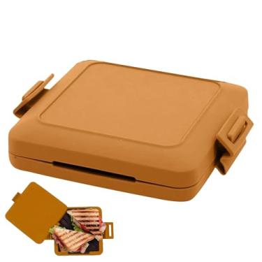 Imagem de Sanduicheira para micro-ondas, máquina de micro-ondas, máquina de café da manhã sem fio, torradeira com tiras de silicone ajustáveis (marrom)