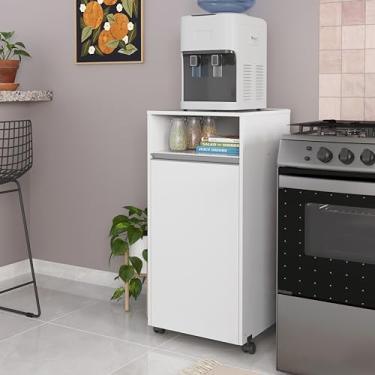 Imagem de Aparador Suporte Para Cozinha Esconde Botijão De Gás Com Porta Rodízio (Branco)