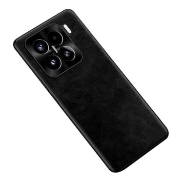 Imagem de HAO RIYLN Capa para Xiaomi 15 Pro/15, capa de couro fina, proteção de lente com tudo incluído, capa ultraleve retrô à prova de choque para homens e mulheres, preta, 15