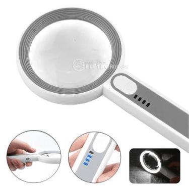 Imagem de Lupa De Mão Bifocal Ampliação 12x Com Iluminação 16 LEDs Botão Touch e