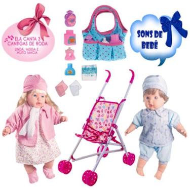 Imagem de Gemeos Boneca Classic Rose e Joao Pedro + Carrinho C/ Bolsa - Milk Bri