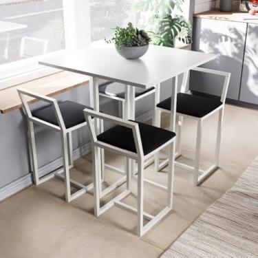 Imagem de Conjunto Mesa Branca 4 Cadeiras Pequena Estofado Industrial White (PRETO)