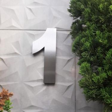 Imagem de Número 1 residencial em aço inox 20cm Casa Portão 3d- Estoque disponív