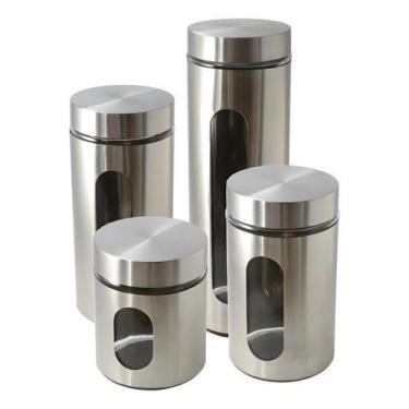 Imagem de Jogo De 4 Potes Com Visor Inox Vidro Vítreo Mimo Style