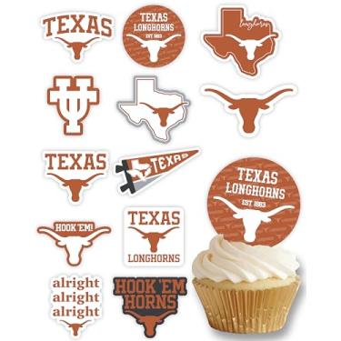 Imagem de Texas Longhorns Cupcake Topper Artigos de festa para futebol, aniversário, decorações de festa de formatura (24 peças) (Texas Longhorns)