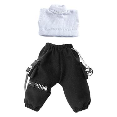 Imagem de niannyyhouse Ob11 Short Vest Chain Cargo Pants 1/12 BJD Doll Dress Up (White+Black)