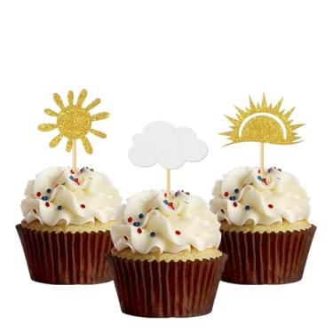 Imagem de MonMon & Craft Sunshine Cloud Cupcake Toppers/Sun Theme 1st Birthday Cupcake Toppers/Baby Shower/Children Birthday Sign You're My Sunshine Party Cupcake Decorations/Glitter - 24 Pcs