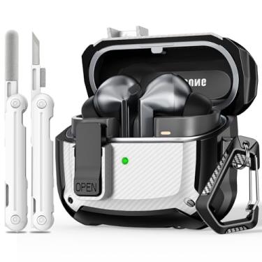 Imagem de MCTOPZO Capa Lock Fit projetada para Samsung Galaxy Buds3 FE (2025)/Buds3 Pro (2024)/Buds 3 (2024), com kit de limpeza, design de proteção de fibra de carbono à prova de choque