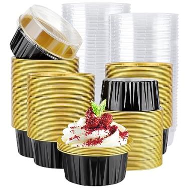 Imagem de EUSOAR Forros de cupcake, 200 peças de copos de muffins de 142 g com tampas para assar, mini molde de ramekins de alumínio descartável, creme de bolo fofo brulee recipientes de sobremesa para servir em festa individual