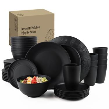 Imagem de Homienly Conjunto de louça de palha de trigo, conjunto de pratos de 40 peças para 8, pratos de jantar, prato de sobremesa, tigelas de cereal, xícaras, pratos de aperitivo, pratos de jantar