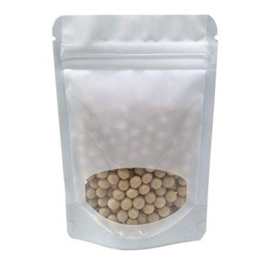 Imagem de MITOB 100 peças de sacos de stand up Mylar bolsa de plástico transparente para janela armazenamento de alimentos saco de folha de alumínio doce banho embalagem sal fecho de zíper resselável (10,9 x 16 cm, branco)