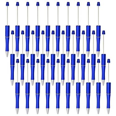 Imagem de jiebor 30 peças de canetas esferográficas azuis com contas de plástico canetas esferográficas de tinta preta, canetas fofas e legais para estudantes, professores, presentes de formatura, escritório, material escolar