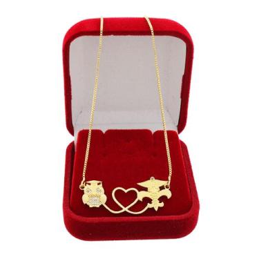 Imagem de Colar com Pingente Profissão Pedagogia Letras Banho de Ouro 18k - Gabb