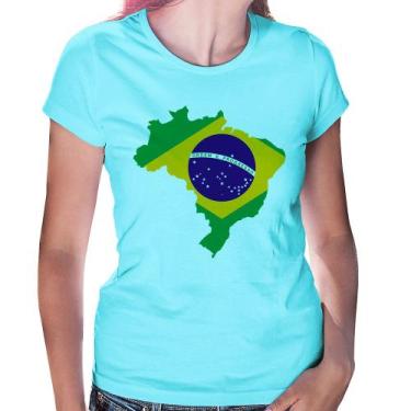 Imagem de Baby Look Bandeira Brasil Mapa - Foca na Moda, Azul claro, GG