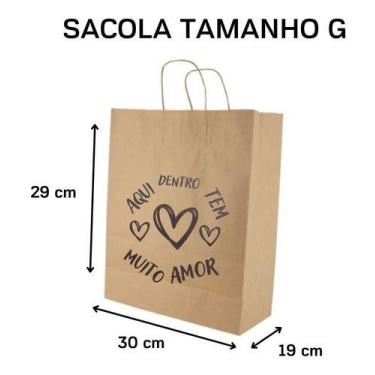 Imagem de Sacola Kraft Personalizada Coração G 50 Unidades - MLBPEL