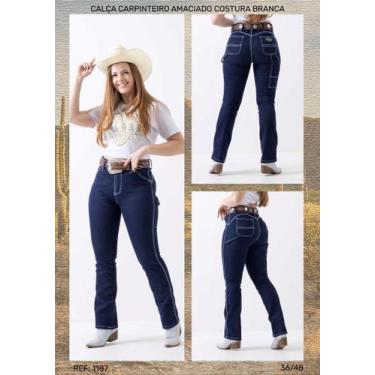Imagem de Calça Jeans Nelore Feminina Carpinteiro Costura Branca - Nelore Countr