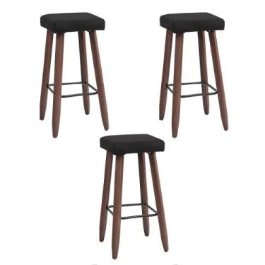 Imagem de Kit 3 Banquetas Altas Quadradas Pés Madeira Modelo Paris - JOTABE, cin